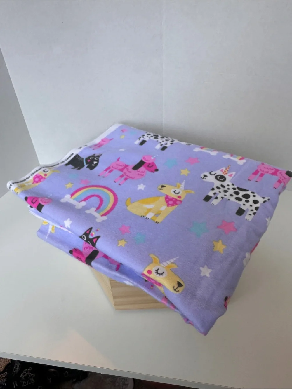 Whimsical Unicorn Dogs & Rainbows Lavender 100% Cotton Flannel 2 Yards